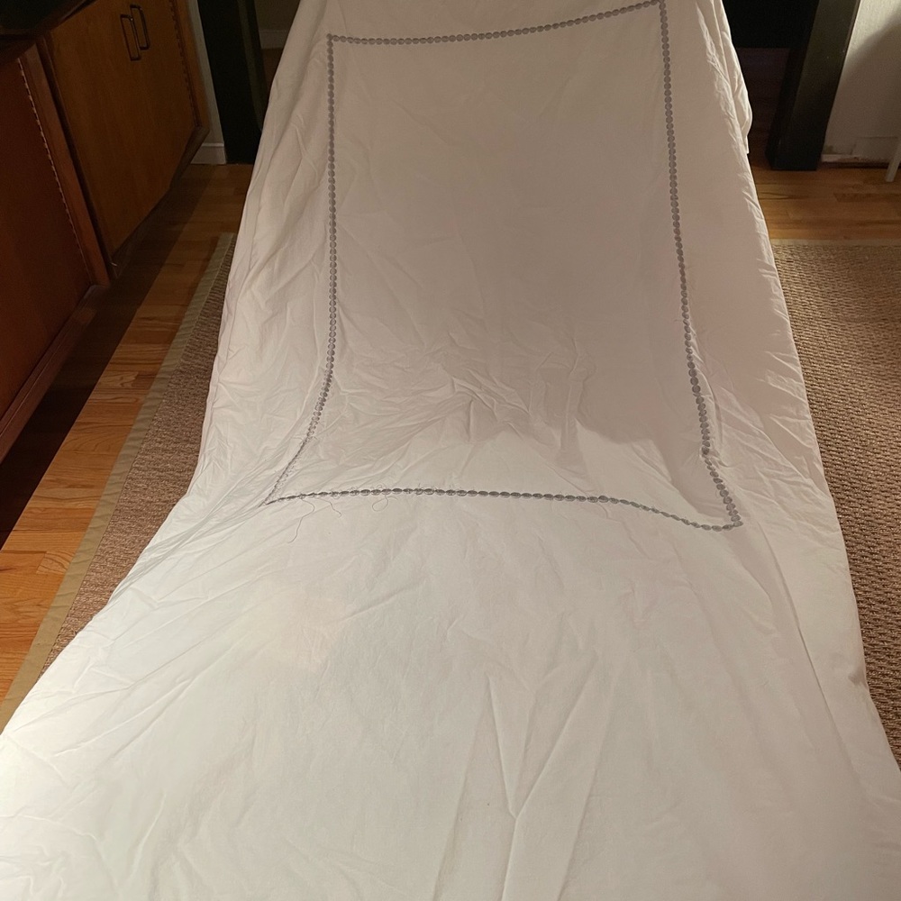 Pottery barn white twin duvet cover with gray embroidered dots